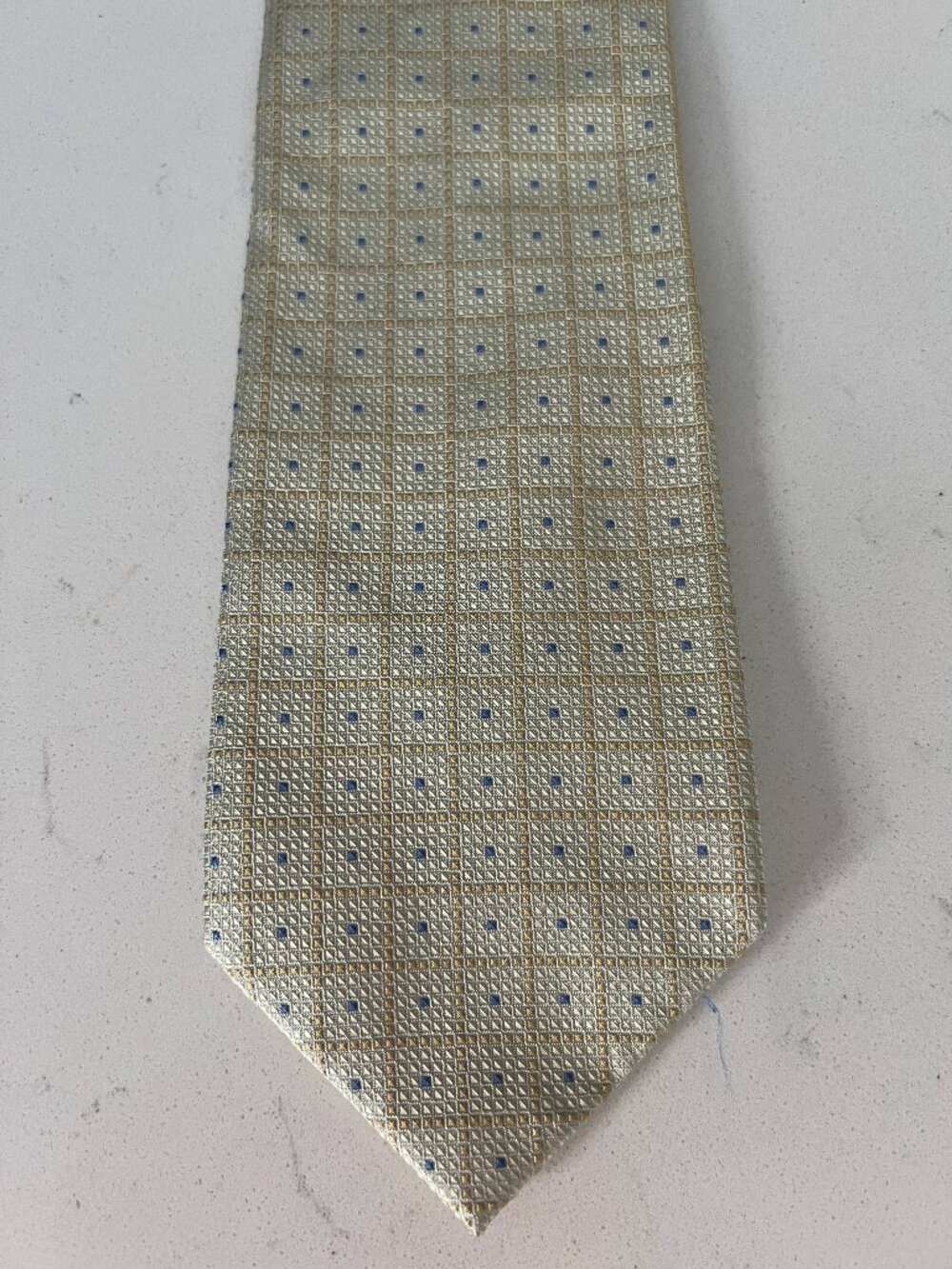 Vintage Collections by Tango Silk Champagne & Blue Geometric Tie